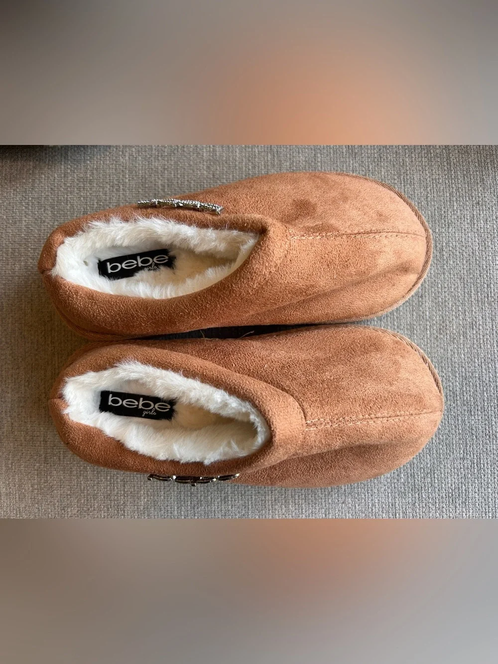 bebe Kids Faux-Suede Faux-Fur Lined Slip-On Boots in Tan